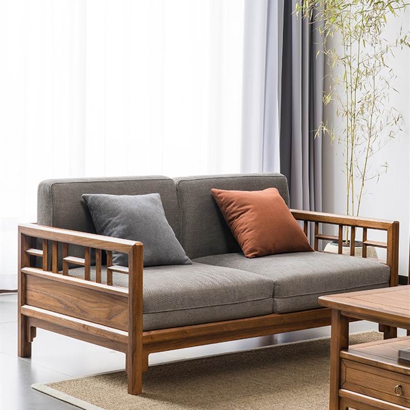 新中式实木沙发北美黑胡桃简约布艺沙发小户型客厅全实木家具组合