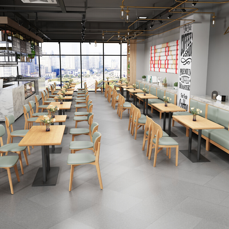 日料特色主题餐厅咖啡西餐厅沙发书店奶茶店定制实木卡座桌椅组合