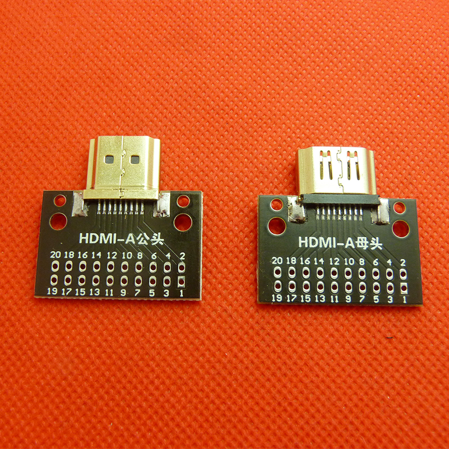 高清HDMI测试母座A型19Pin连接器USB接口镀金公座带PCB板排针