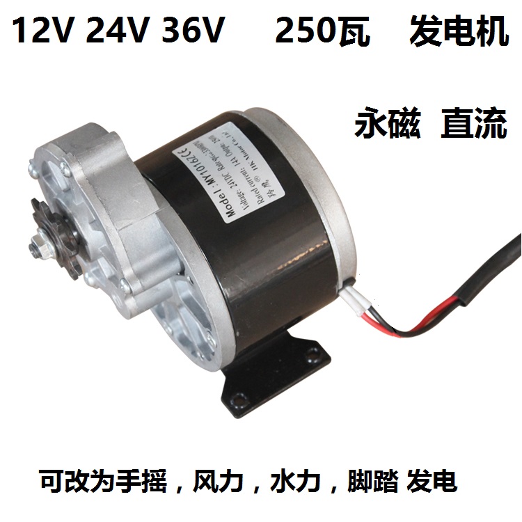大功率低速永磁直流发电机12V24V36V250瓦风力手摇水力脚踏蓄电池