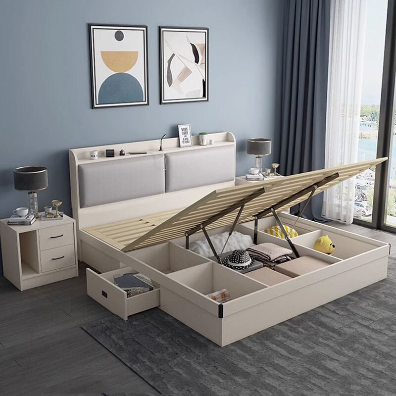 多层板式床主卧高箱现代榻榻米床双人床1.5m实木气动储物箱体床
