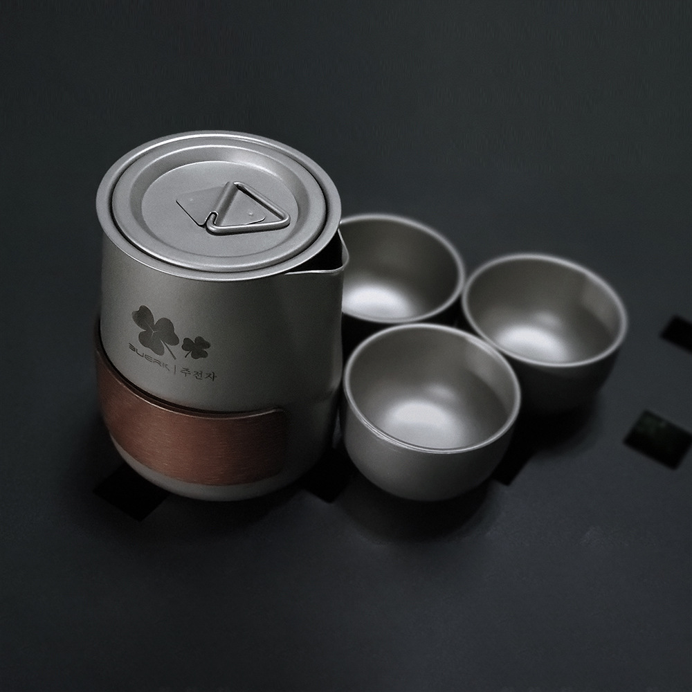 钛化合金便携式旅行茶具套装茶壶双层茶杯户外露营泡茶装备