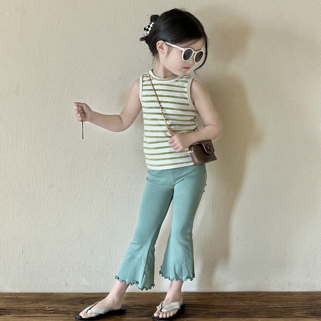 女童背心上衣夏装2024新款韩版时髦儿童无袖上衣喇叭裤两件套夏季