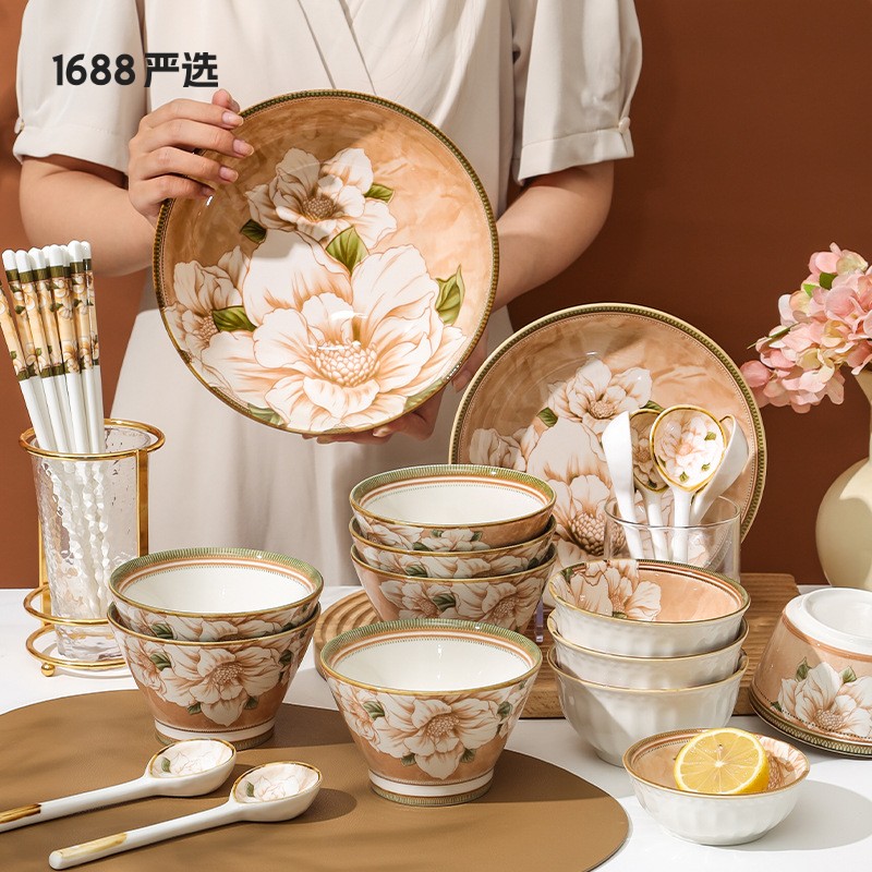 日式碗具高颜值餐具套装轻奢陶瓷餐具勺子碗盘子组合家用送礼全套