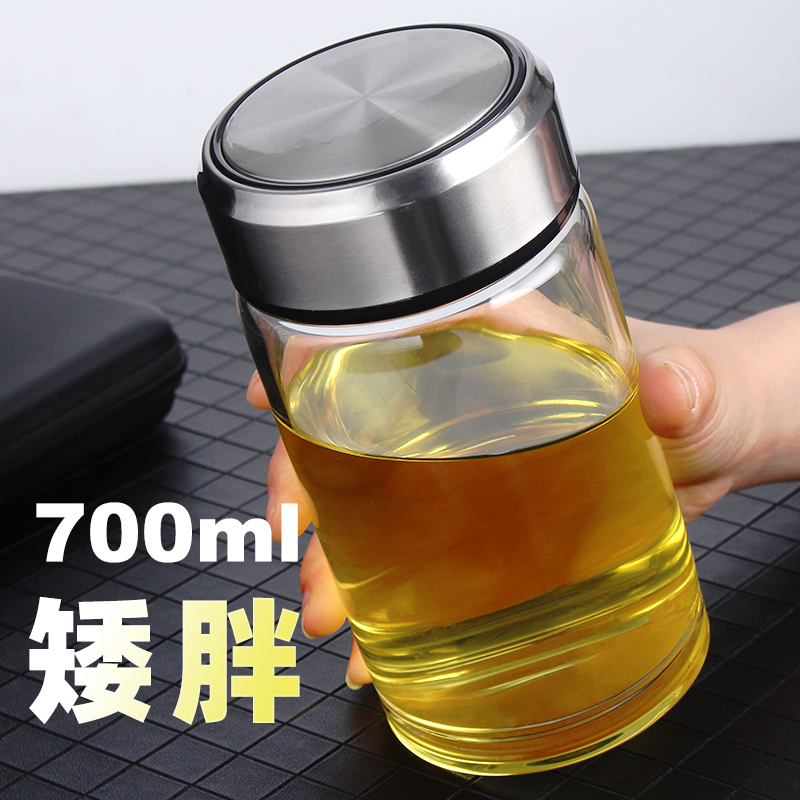 俊范简约大容量水杯单层玻璃杯男女士泡茶杯子矮胖高硼硅耐热透明