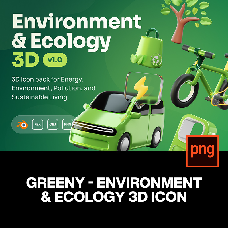 20款3D立体卡通绿色环保生态清洁新能源电池插图插画png免抠素材