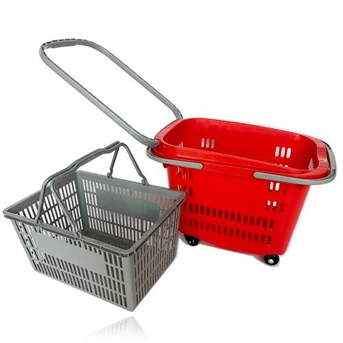 超市购物篮拉杆带轮超市购物筐塑料篮子菜篮子购物框手提篮购物车
