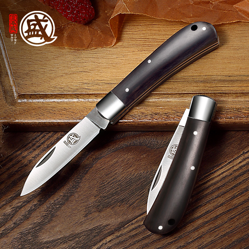 日本三本盛进口水果刀折叠刀小刀削皮刀家用不锈钢折刀锋利刀具