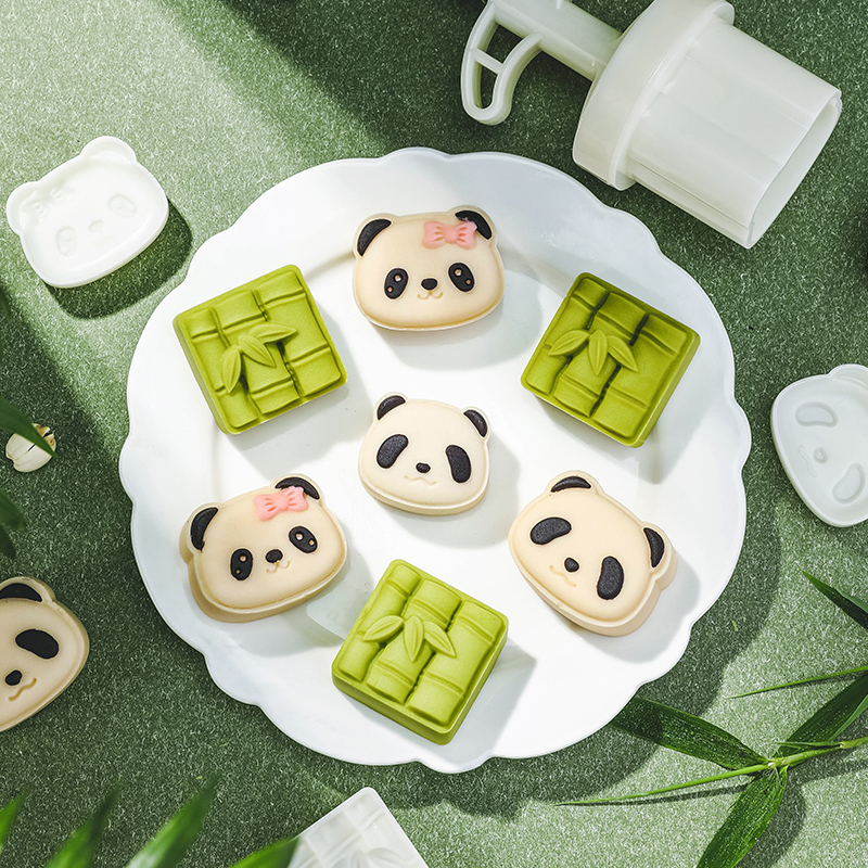 熊猫竹子绿豆糕模具辅食山药糕点模具迷你新款中秋节造型月饼磨具
