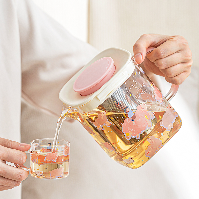 西比尔创意玻璃水壶玻璃杯套装耐高温冷水壶泡茶壶茶杯高颜值送礼