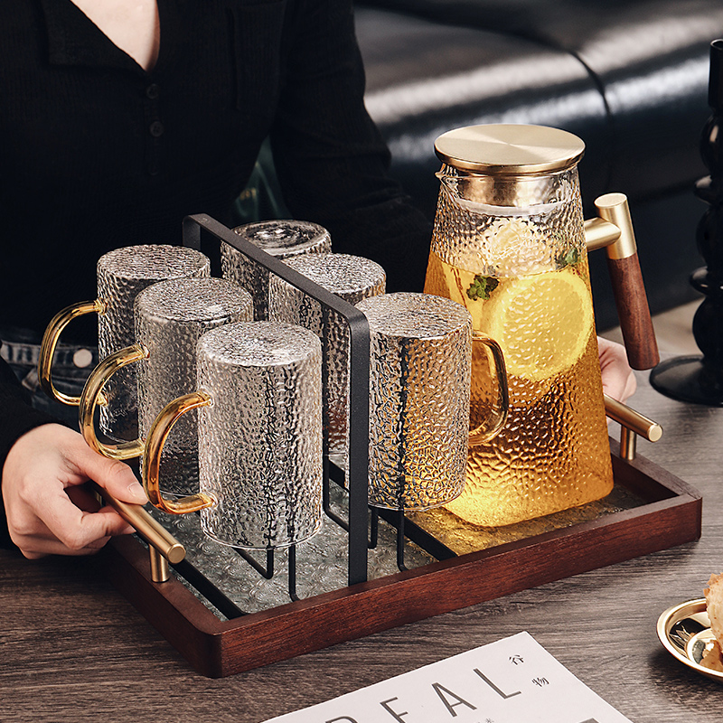 中式轻奢水具套装玻璃杯子水杯家用客厅喝水茶杯家庭待客茶具茶壶
