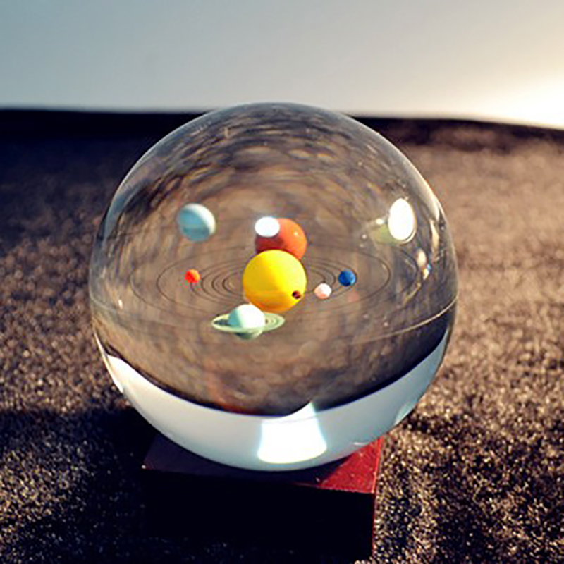 3D八大太阳系九大行星宇宙水晶球车载造景桌面模型七夕情人节摆件