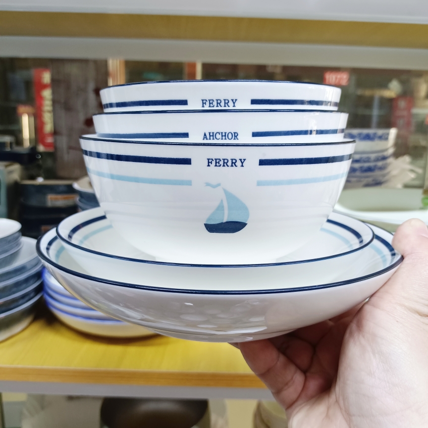 冠祥新款釉下彩碗碟套装陶瓷餐具米饭碗面碗大汤碗碟瓷碗瓷盘