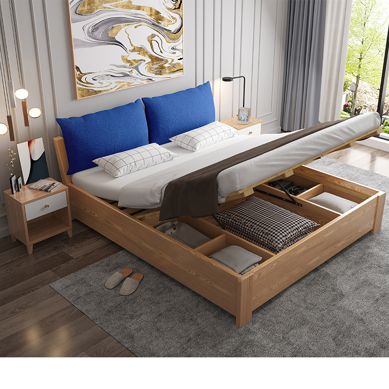 液压气动高箱储物床北欧实木箱体床现代简约1.8米2019新款实木床