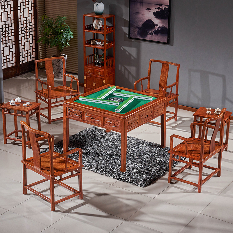 红木麻将桌餐桌两用全自动棋牌四方餐台椅花梨木实木刺猬紫檀家具