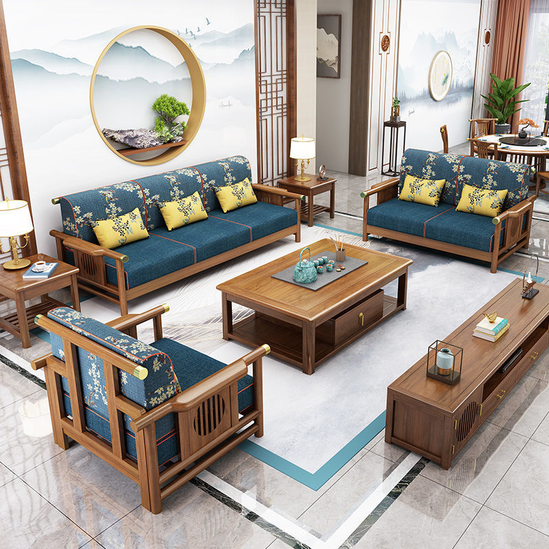 新中式家具全套实木沙发组合现代简约轻奢橡胶木小户型禅意客厅套