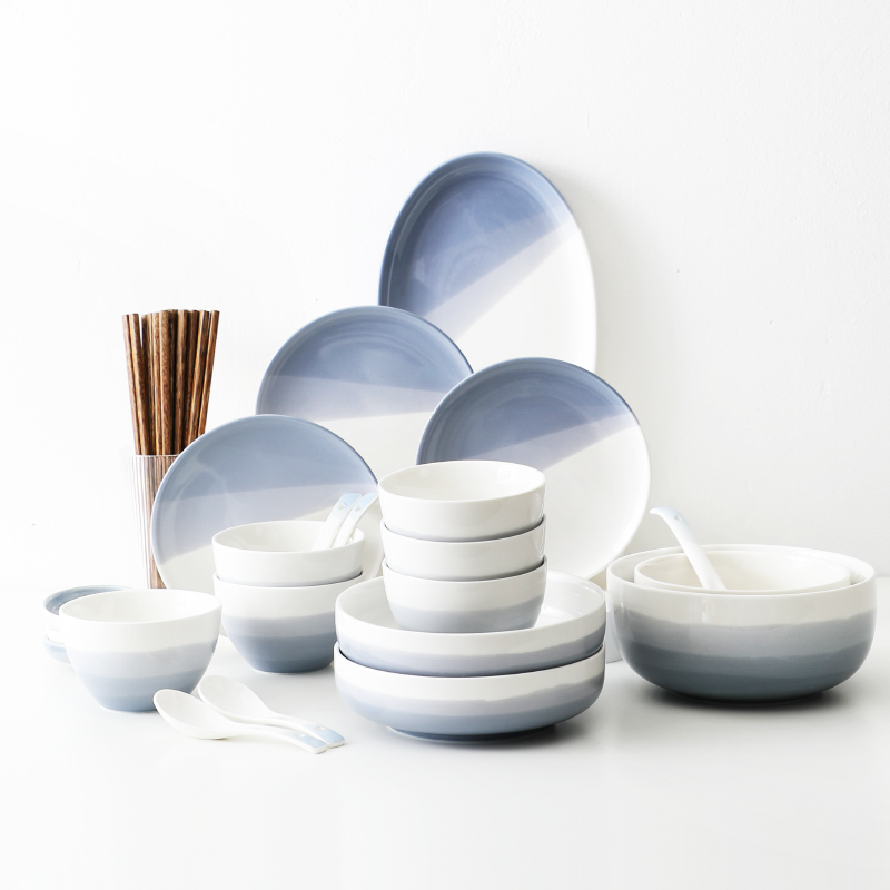 北欧创意碗盘餐具一人食家用陶瓷碗筷勺盘子多人组合10人碗碟套装