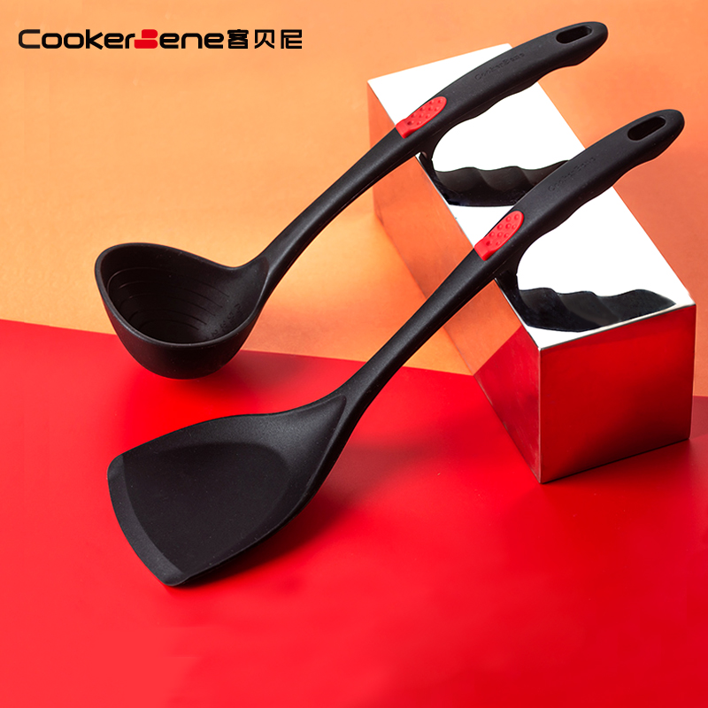 CookerBene不粘锅专用硅胶锅铲家用油刷长柄炒菜铲子耐高温汤勺