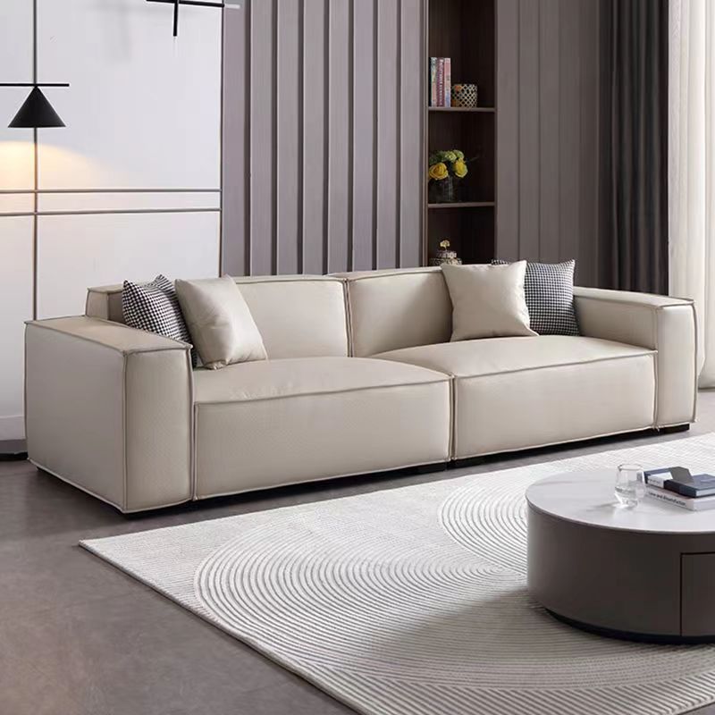 豆腐块头层牛皮意式现代轻奢极简客厅小户型简约直排组合沙发