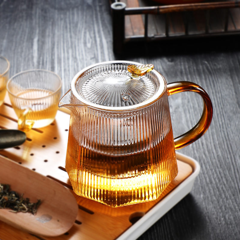 玻璃泡茶壶过滤耐高温家用茶水分离竖纹茶壶电陶炉煮花茶具套装