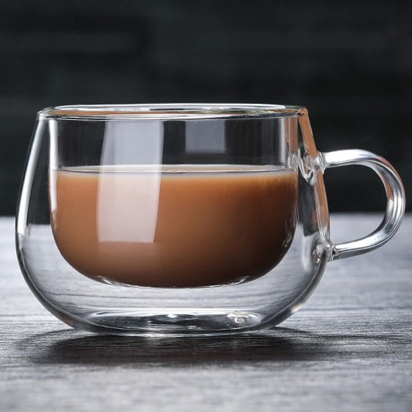 双层耐热玻璃马克杯水杯 创意带把咖啡杯 隔热透明玻璃茶杯150ml
