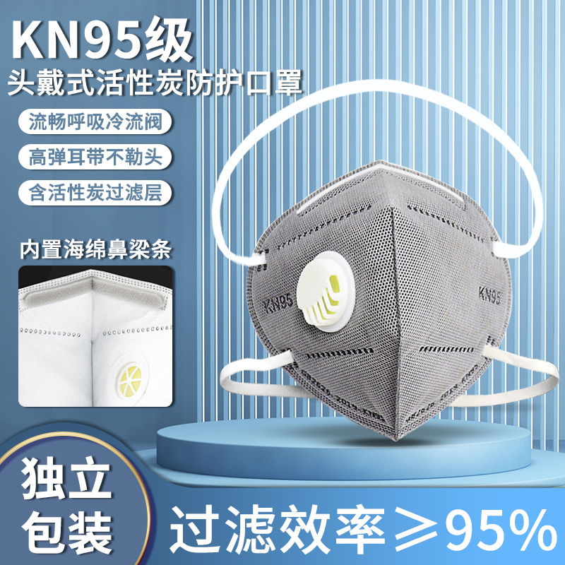 KN95头戴式口罩k n95防尘肺工业防粉尘打磨焊工面罩专用带呼吸阀