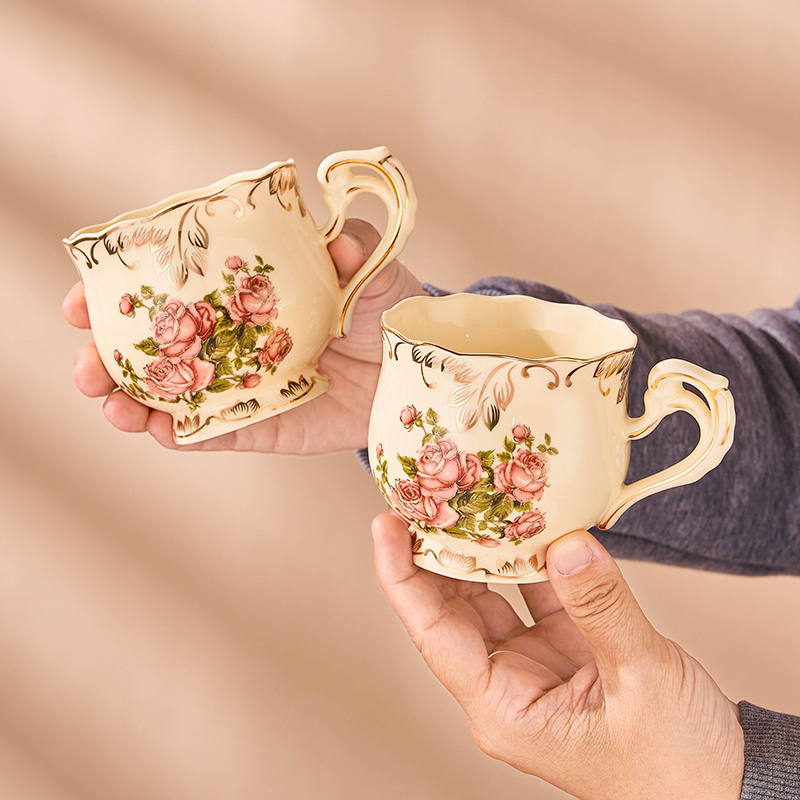 咖啡杯套装陶瓷复古马克杯水杯女茶杯欧式带盖杯子宫廷高颜值精致