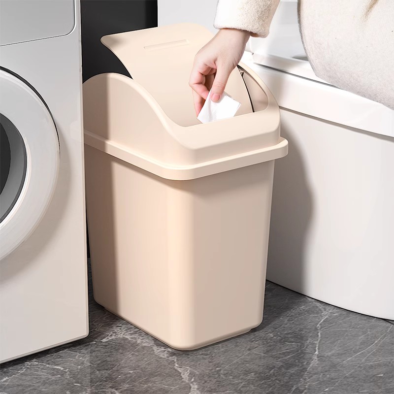 垃圾桶家用2023新款卫生间摇盖有盖厕所客厅带盖夹缝大号翻盖纸篓