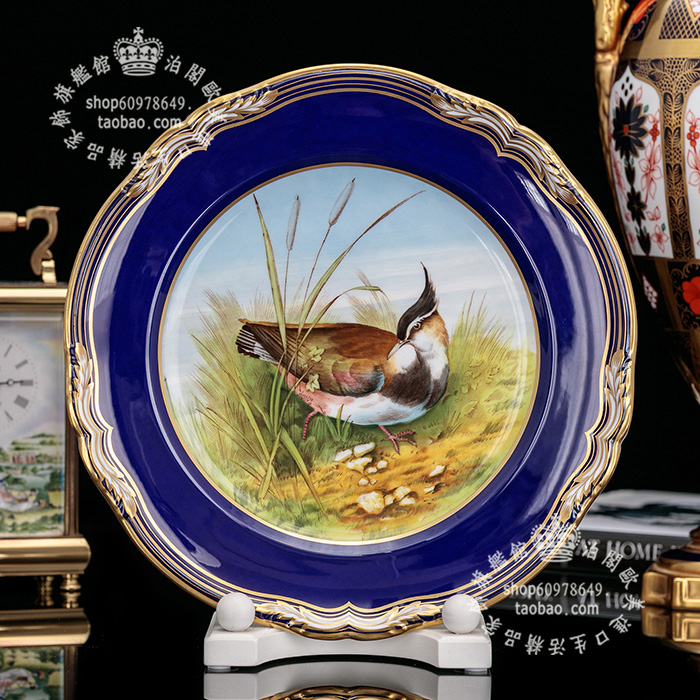 英国制 spode 骨瓷 手绘雀鸟艺术收藏骨瓷盘 装饰挂盘 百鸟呈祥