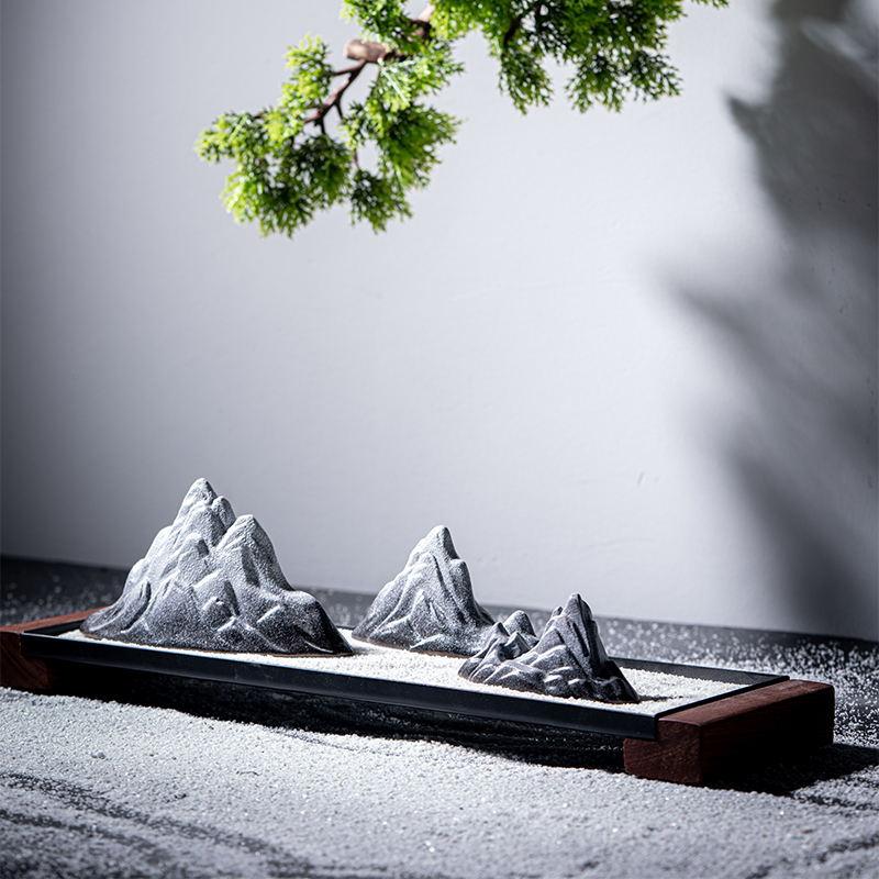 新中式创意枯山水沙盘微景观陶瓷桌面小摆件家居室内禅意假山造景