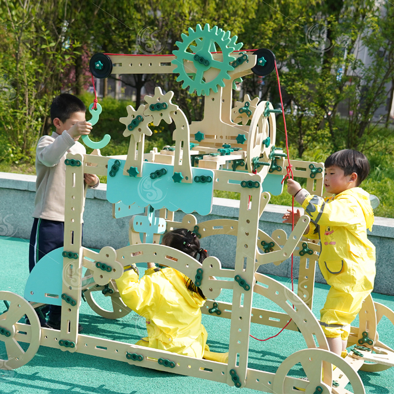 安吉游戏实木螺母积木探索组合原木色拼插户外建构儿童户外幼儿园