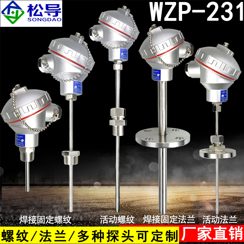 Pt100热电阻WZP-231防水接线盒测温探头K热电偶一体化温度变送器