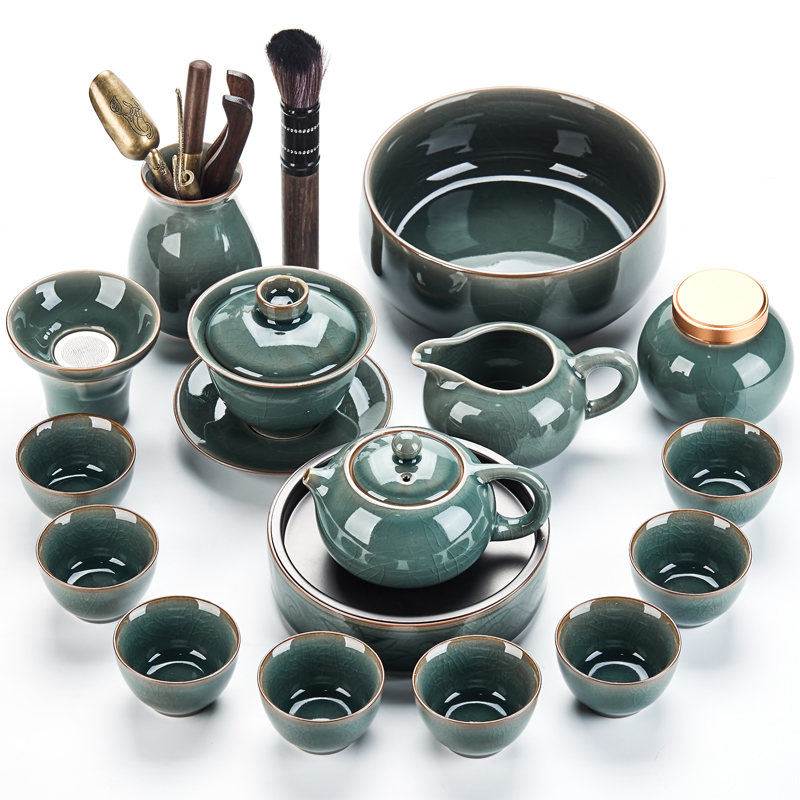 哥窑茶具套装家用高档办公会客轻奢茶壶中式整套陶瓷茶杯功夫泡茶