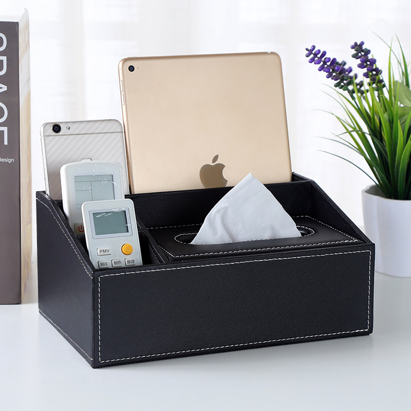 现货速发创意家居用品多功能纸巾盒 桌面遥控器收纳盒 皮革抽纸盒