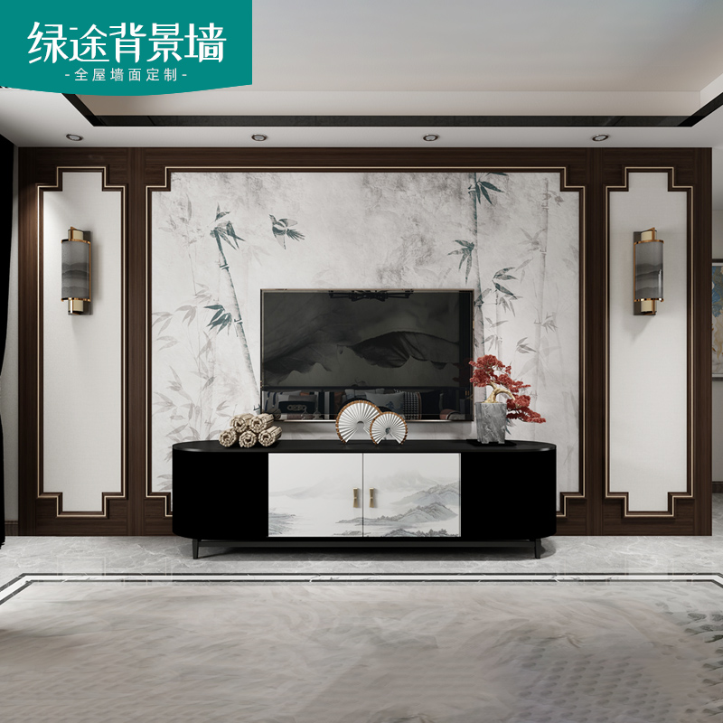 新中式西西里胡桃色轻奢背景墙实木线条边框装饰线电视墙造型条