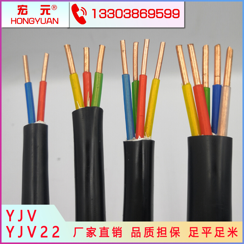 铜芯YJV国标纯铜2/3/4/5芯4/6平方架空阻燃控制充电桩电源电缆线