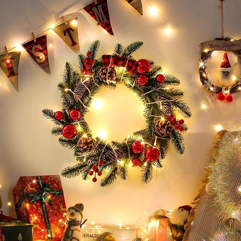 。圣诞节门挂圣诞树倒挂墙面装饰室内花环吊饰藤条2023氛围场景布