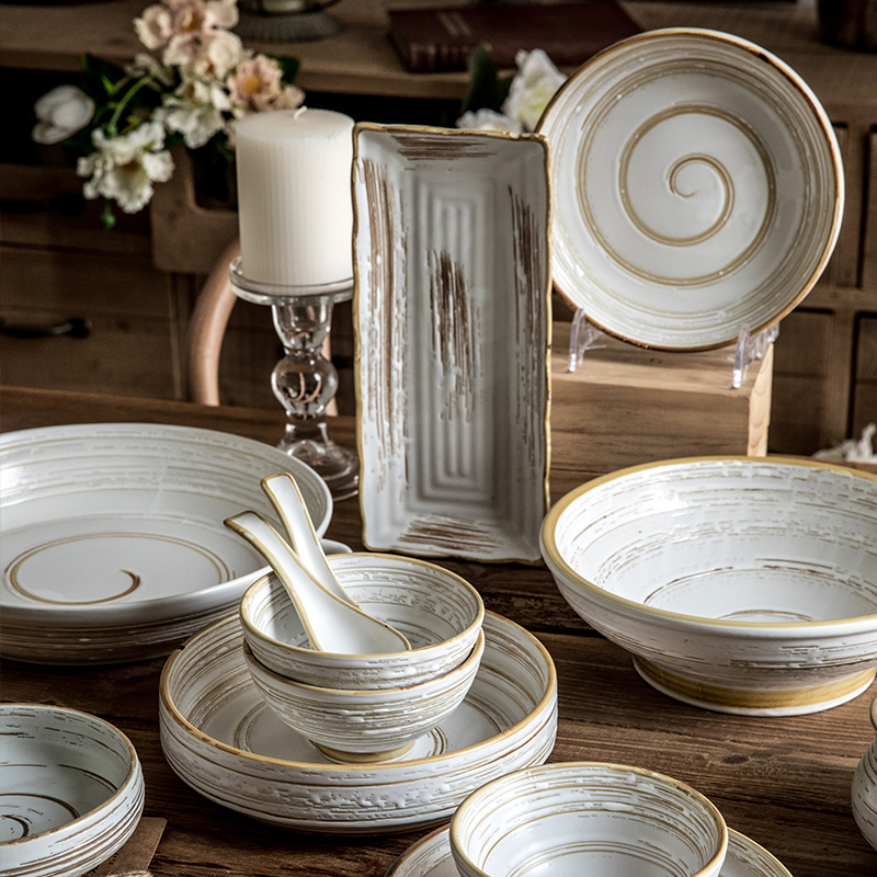 悠瓷 旧时光系列复古碗碟餐盘家用陶瓷碗盘子吃饭碗简约餐厅餐具