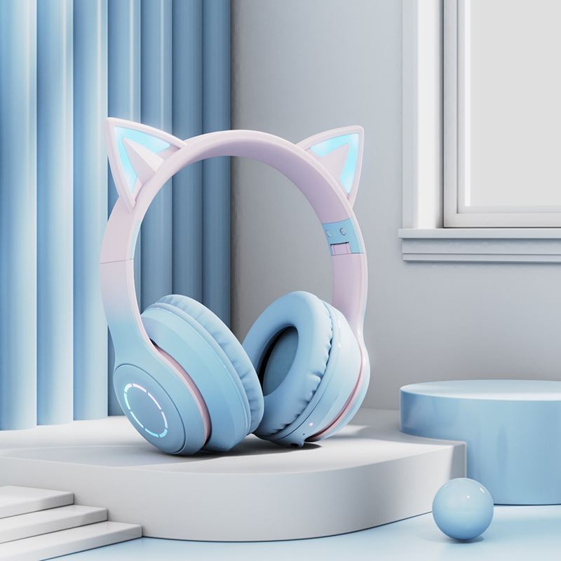 新款蓝牙耳机猫耳发光游戏电竞主播头戴式耳机无线氛围灯女孩中童