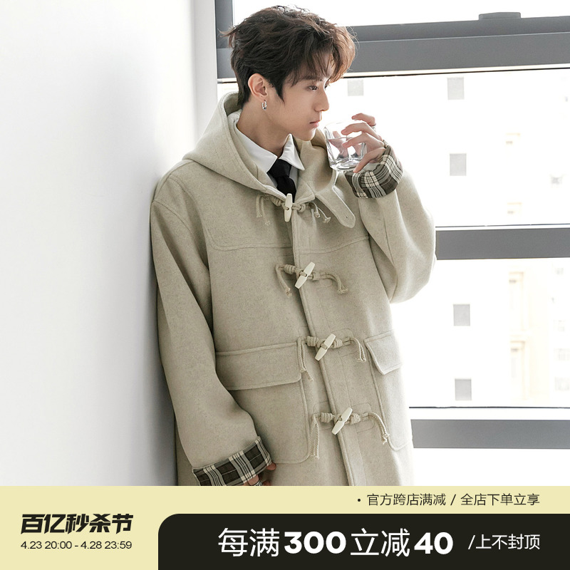 CHICERRO西西里男装韩系冬季加厚设计感外套高级感牛角扣毛呢大衣