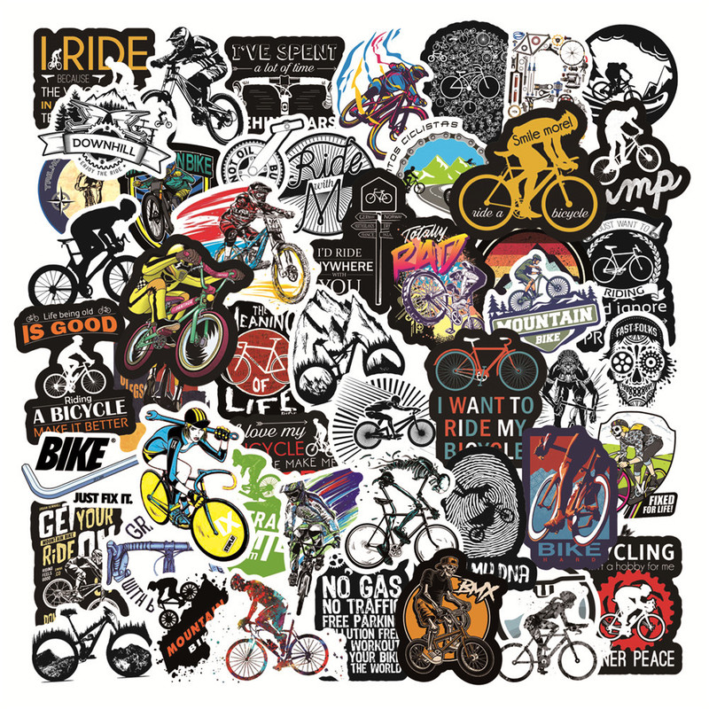 50张山地越野自行车骑行者防水涂鸦贴纸拉杆箱滑板头盔笔记本贴画