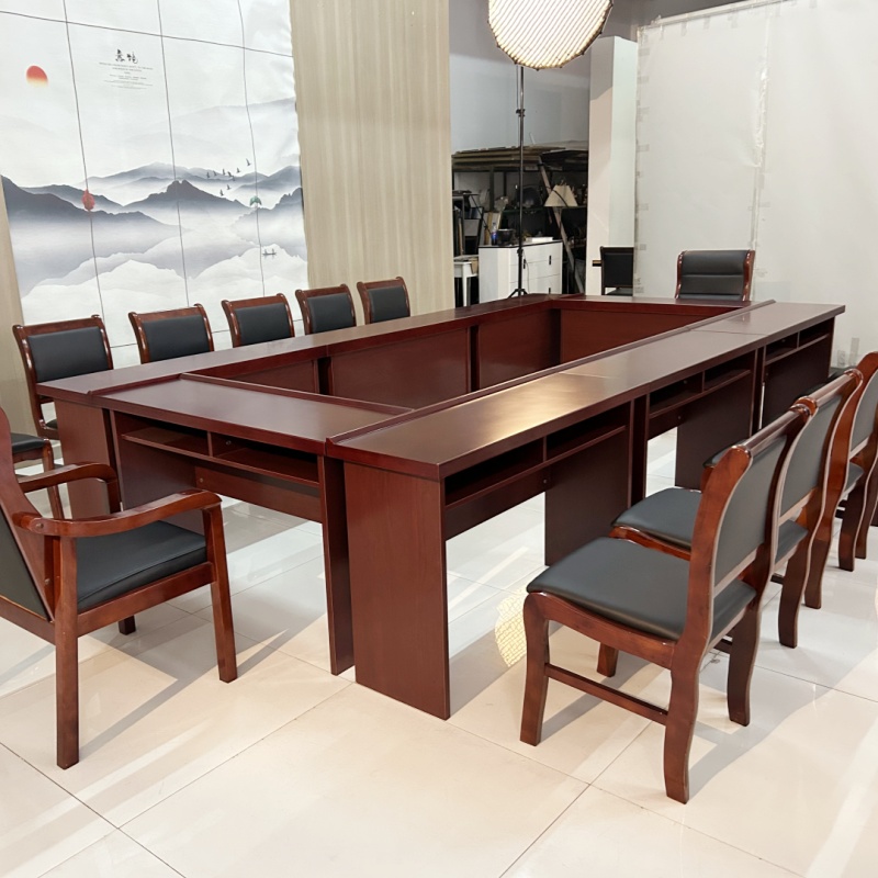 条形会议桌长条桌会议室桌椅组合实木皮油漆双三人学校培训桌子
