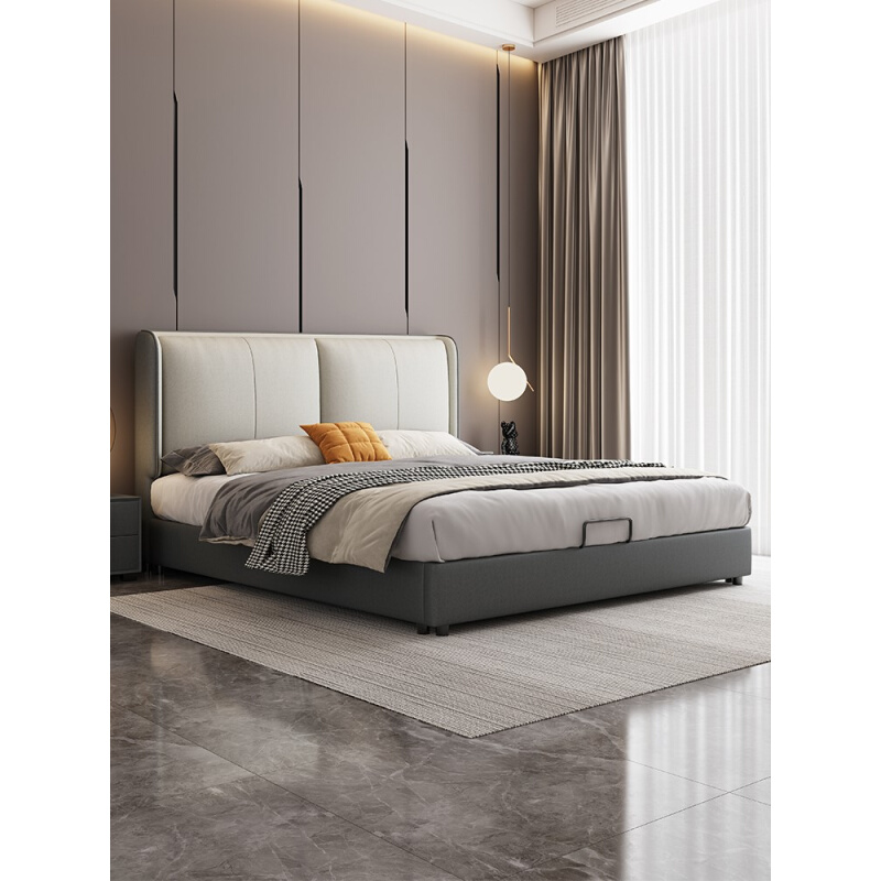 。北欧科技布艺床ins风1.5米双人床现代简约小户型主卧室箱体软包