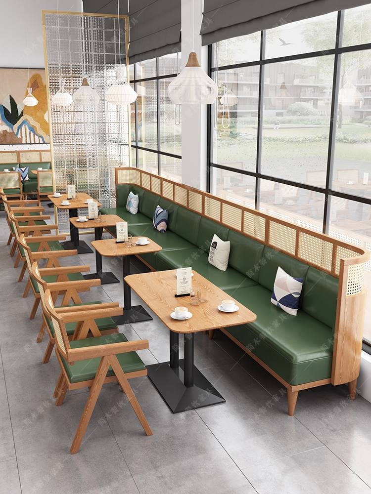 茶餐厅日式面馆实木桌椅组合奶茶店咖啡厅主题西餐厅卡座沙发定制