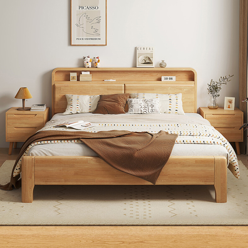 北欧纯实木床约双人主卧大床1.8米卧室储物箱体1.5米单人床