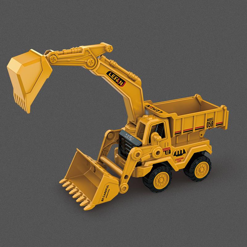 挖掘机儿童挖机工程车惯性会跑小玩具男孩宝宝二合一翻斗挖土铲车