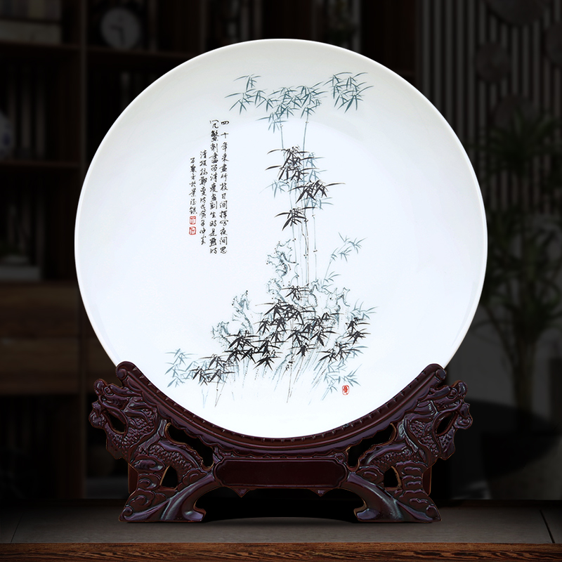 新中式景德镇陶瓷器装饰挂盘坐盘办公室摆件客厅酒柜博古架工艺品