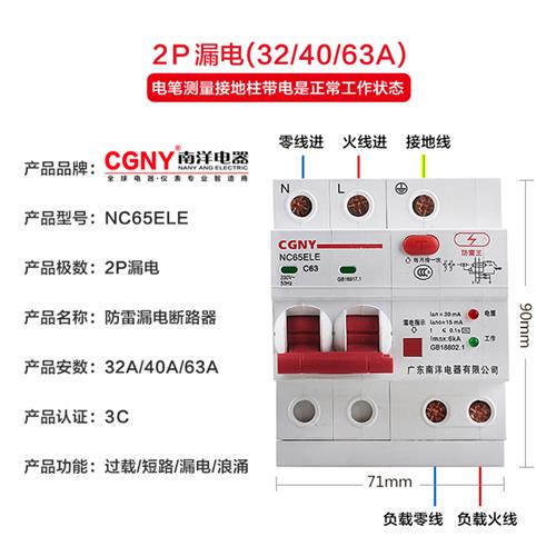 广东南洋电器漏电保护器家用总开关防雷浪涌电热水器断路器220V63