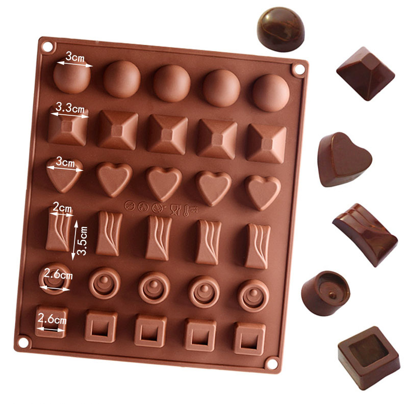 30连多种形状手工巧克力模具 蛋糕装饰半圆形爱心方形糖果硅胶模