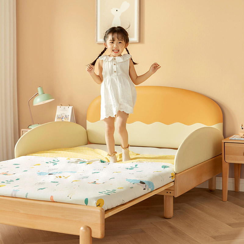 儿童伸缩床带护栏可拆卸软包创意实木成长床男孩女孩小孩床单人床